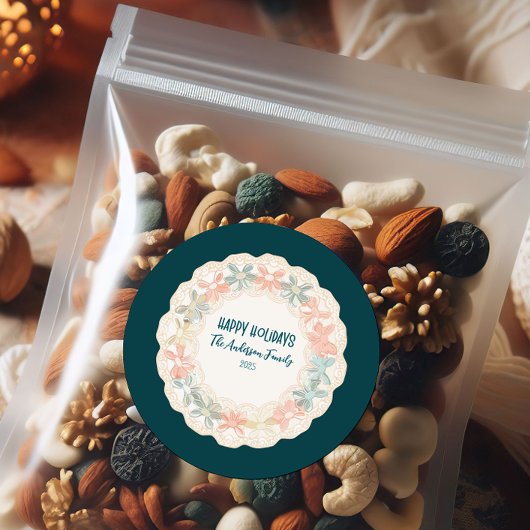 Retro Pink Green Christmas Ronde Sticker