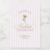Retro Pink & Green Palm Tree Beach Bachelorette Wijn Etiket (Enkel label)