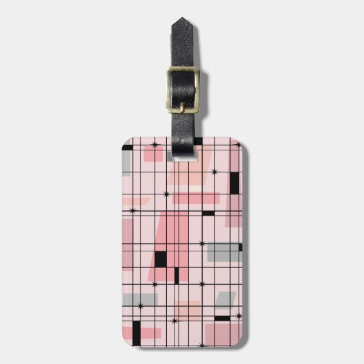 Retro Pink Grid en Starbursts Bagagelabel (Voorkant verticaal)