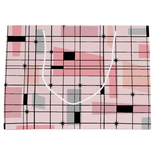 Retro Pink Grid en Starbursts Gift Bag Large Cadeautasje (Voorkant)
