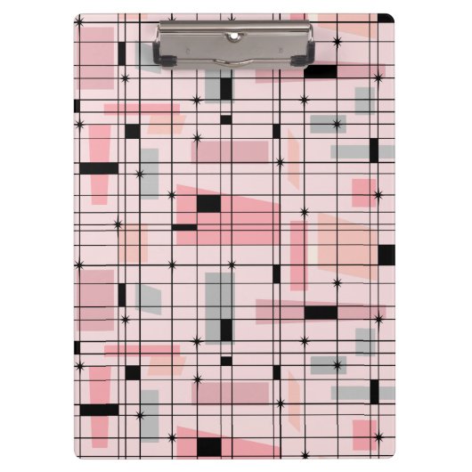 Retro Pink Grid en Starbursts Klembord (Voorkant)