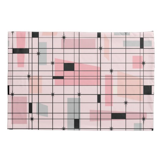 Retro Pink Grid en Starbursts Kussensloop (Achterkant)