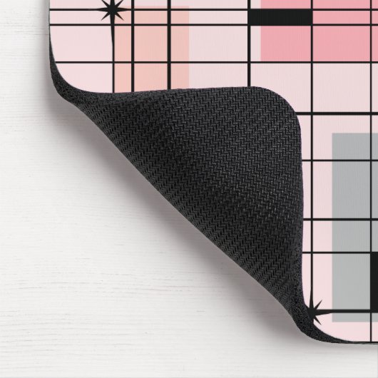 Retro Pink Grid en Starbursts Mousepad Muismat (Hoek)