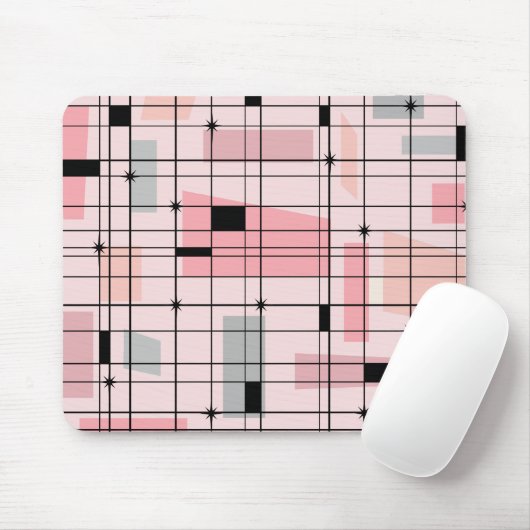 Retro Pink Grid en Starbursts Mousepad Muismat (Met muis)