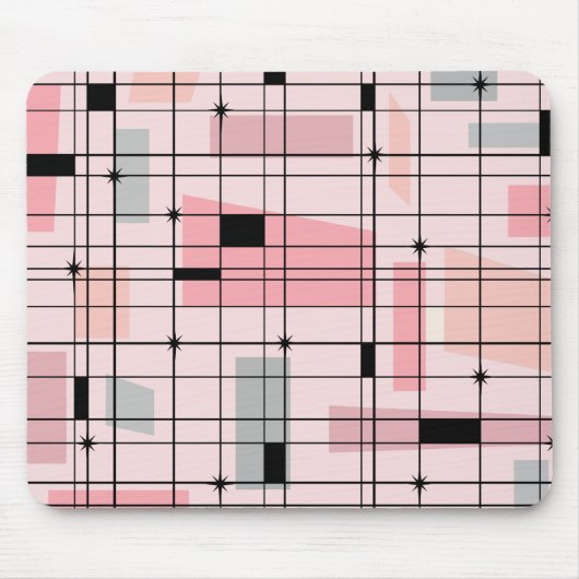 Retro Pink Grid en Starbursts Mousepad Muismat (Voorkant)
