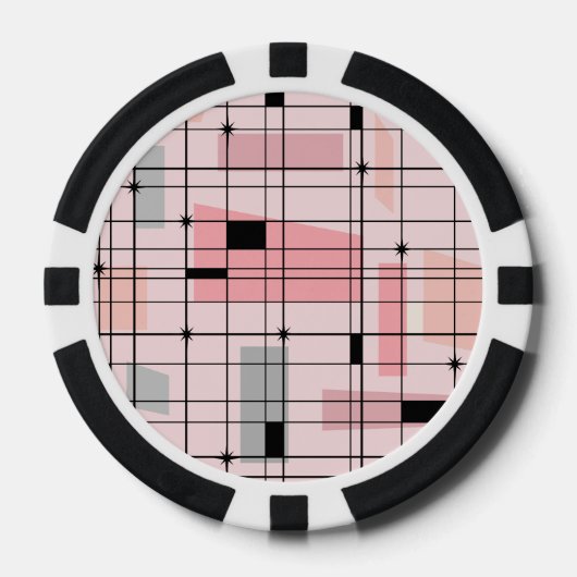 Retro Pink Grid en Starbursts Poker Chips (Voorkant)