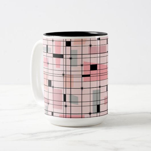Retro Pink Grid en Starbursts Two Tone Coffee Mok (Voorkant links)