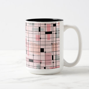 Retro Pink Grid en Starbursts Two Tone Coffee Mok