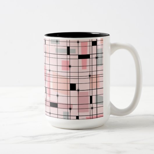 Retro Pink Grid en Starbursts Two Tone Coffee Mok (Rechts)