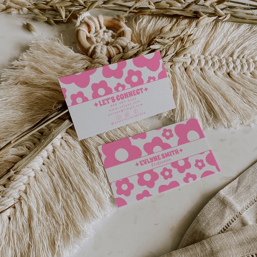 Retro Pink Groovy Floral Boho Girly Unique Trendy Visitekaartje