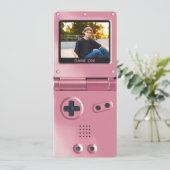 Retro Pink Handheld Gaming II Birthday Invitation Kaart (Staand voorkant)