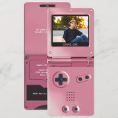 Retro Pink Handheld Gaming II Birthday Invitation Kaart (Voorkant / Achterkant)