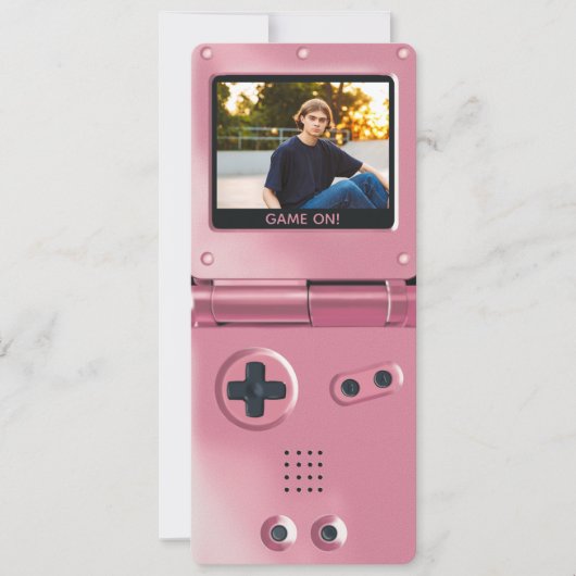 Retro Pink Handheld Gaming II Birthday Invitation Kaart (Voorkant)