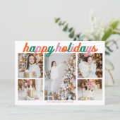 Retro Pink Happy Holidays 5 Photo Collage Feestdagenkaart (Staand voorkant)
