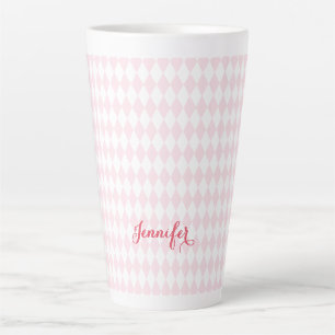 Retro Pink Harlequin Pattern Elegant Monogrammed Latte Mok
