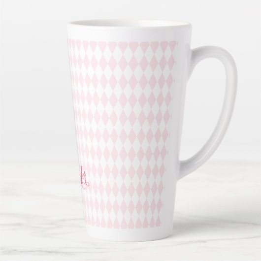Retro Pink Harlequin Pattern Elegant Monogrammed Latte Mok (Rechts)
