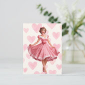 Retro Pink Hearts Romance Card Postcard Feestdagenkaart (Staand voorkant)