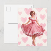 Retro Pink Hearts Romance Card Postcard Feestdagenkaart (Voorkant / Achterkant)