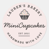 Retro Pink Home Bakery Homemade Cupcakes Ronde Sticker (Voorkant)