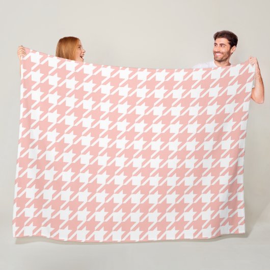Retro Pink Houndstooth Fleece Blanket Gift (In situ)