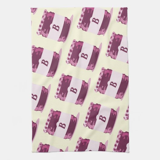 Retro Pink Jelly Jar Canning Pattern met Monogram Theedoek (Verticaal)