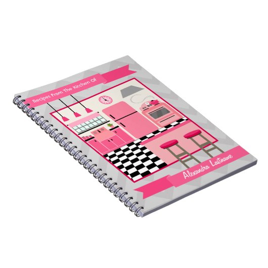 Retro Pink Kitchen en Zig Zag Recipe Notebook Notitieboek (Rechterzijde)