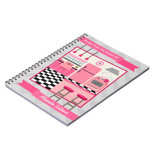 Retro Pink Kitchen en Zig Zag Recipe Notebook Notitieboek (Linkerzijde)