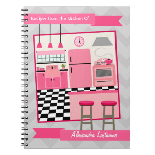 Retro Pink Kitchen en Zig Zag Recipe Notebook Notitieboek