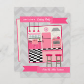 Retro Pink Kitchen Koking Party nodigt uit Kaart (Voorkant / Achterkant)
