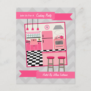 Retro Pink Kitchen Koking Party nodigt uit Kaart