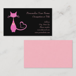 Retro Pink Kitty Cat  Classic Pink Black Visitekaartje