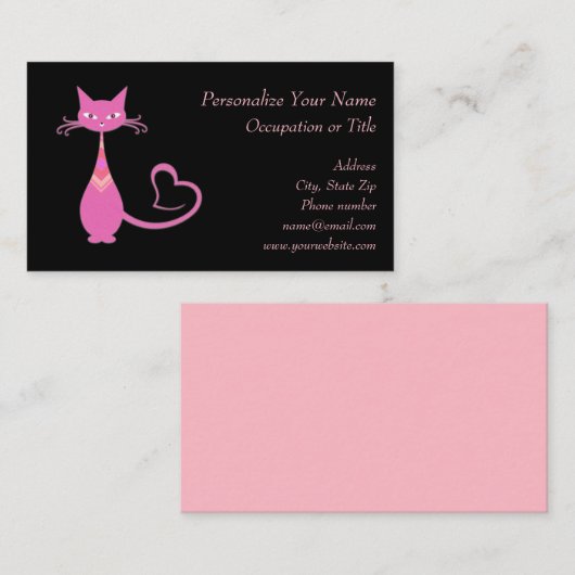 Retro Pink Kitty Cat Classic Pink Black Visitekaartje (Voorkant / Achterkant)