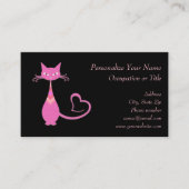 Retro Pink Kitty Cat Classic Pink Black Visitekaartje (Voorkant)