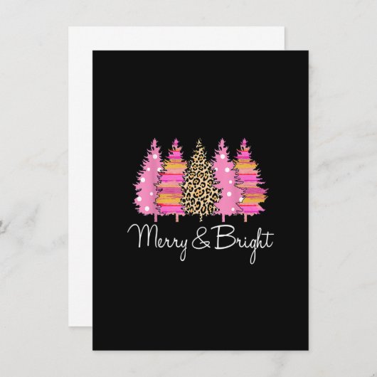 Retro Pink Leopard kerstbomen Merry Xmas Holi Kaart (Voorkant / Achterkant)