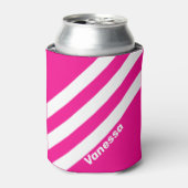 Retro Pink Lollipop Drie strepen met naam Blikjeskoeler (Blikje Voorkant)