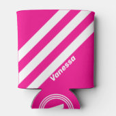 Retro Pink Lollipop Drie strepen met naam Blikjeskoeler (Achterkant)