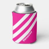 Retro Pink Lollipop Drie strepen met naam Blikjeskoeler (Blikje Achterkant)