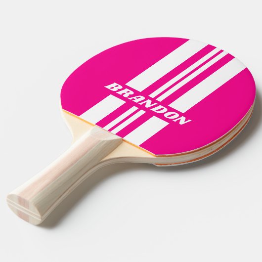 Retro Pink Lollipop Dual Rally Stripe met naam Tafeltennisbatje (Voorkant Gekanteld)