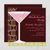 Retro Pink Martini Bachelorette Party Uitnodiging (Voorkant / Achterkant)
