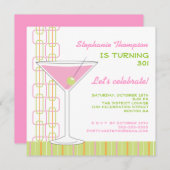 Retro Pink Martini Birthday Party Invitation Kaart (Voorkant / Achterkant)