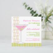 Retro Pink Martini Birthday Party Invitation Kaart (Staand voorkant)