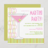 Retro Pink Martini Cocktail Party Invitation Kaart (Voorkant / Achterkant)