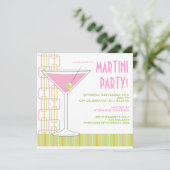 Retro Pink Martini Cocktail Party Invitation Kaart (Staand voorkant)