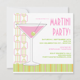 Retro Pink Martini Cocktail Party Invitation Kaart