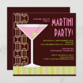 Retro Pink Martini Cocktail Party Invitation Kaart (Voorkant / Achterkant)