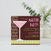 Retro Pink Martini Cocktail Party Invitation Kaart (Staand voorkant)