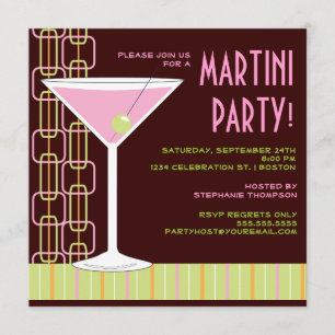 Retro Pink Martini Cocktail Party Invitation Kaart