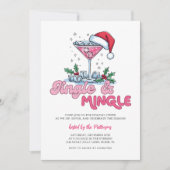 Retro Pink Martini Jingle & Mingle Kerstfeest Kaart (Voorkant)