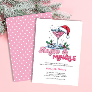 Retro Pink Martini Jingle & Mingle Kerstfeest Kaart