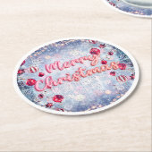 Retro Pink Merry Christmas Ronde Kartonnen Onderzetter (Gebogen)